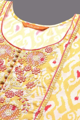 Ethnic Motifs Printed Thread Work Kaftan Kurta with Trouser
