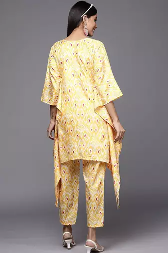 Ethnic Motifs Printed Thread Work Kaftan Kurta with Trouser