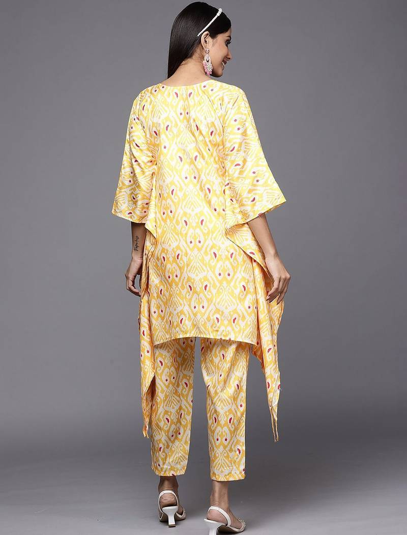 Ethnic Motifs Printed Thread Work Kaftan Kurta with Trouser