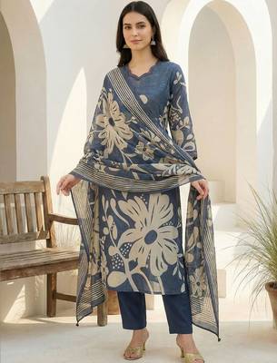 Women Floral Printed Regular Kurta with Trousers & With Dupatta 5