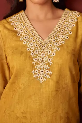 Women Floral Embroidered Cotton Kurta with Trousers & Dupatta