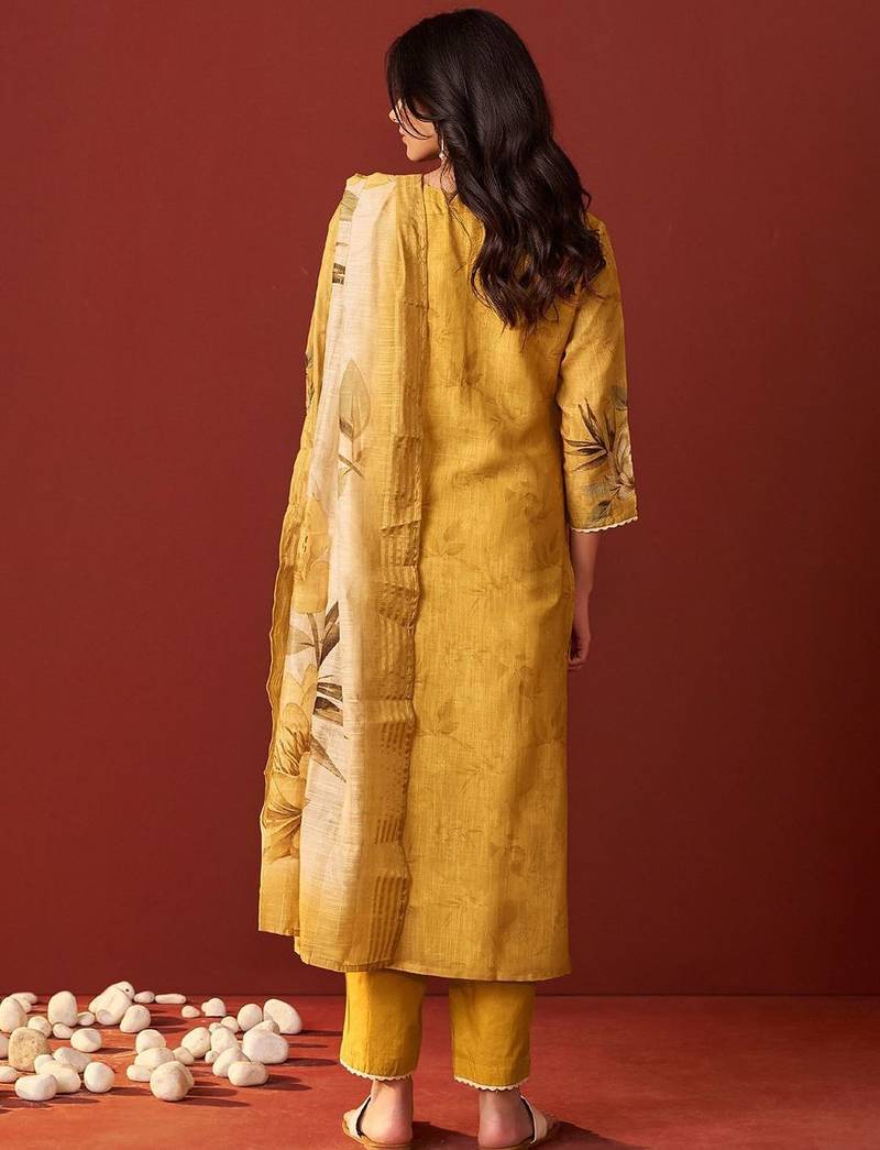Women Floral Embroidered Cotton Kurta with Trousers & Dupatta