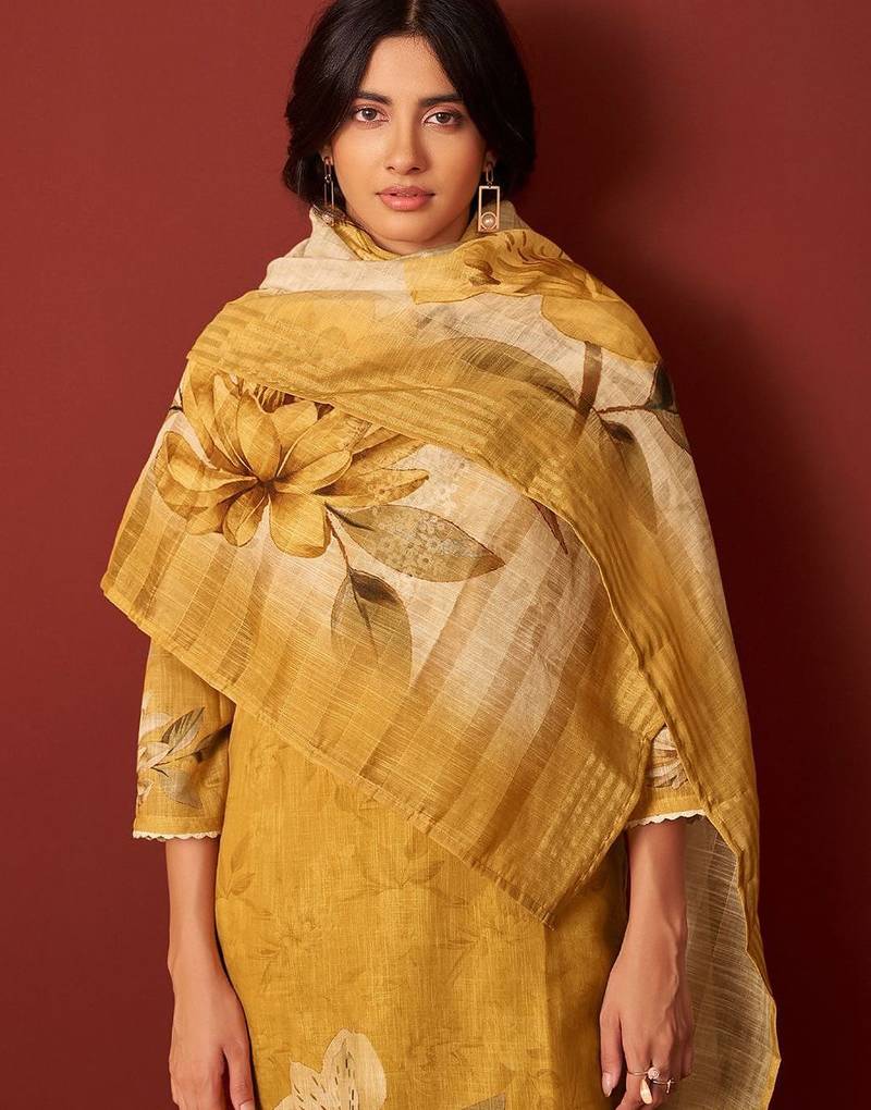 Women Floral Embroidered Cotton Kurta with Trousers & Dupatta