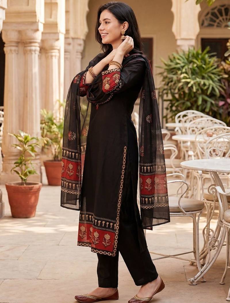 Women Ethnic Motifs Printed Regular Pure Cotton Kurta with Trousers & With Dupatta