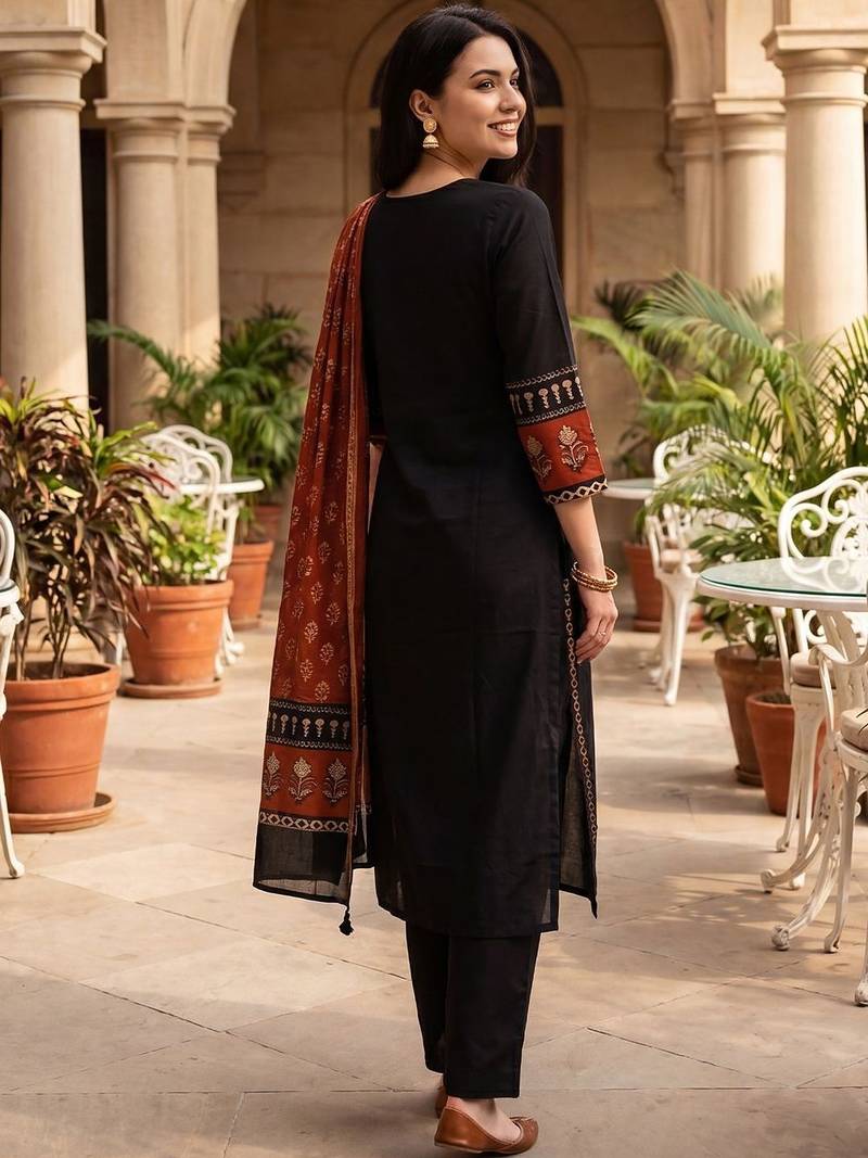 Women Ethnic Motifs Printed Regular Pure Cotton Kurta with Trousers & With Dupatta