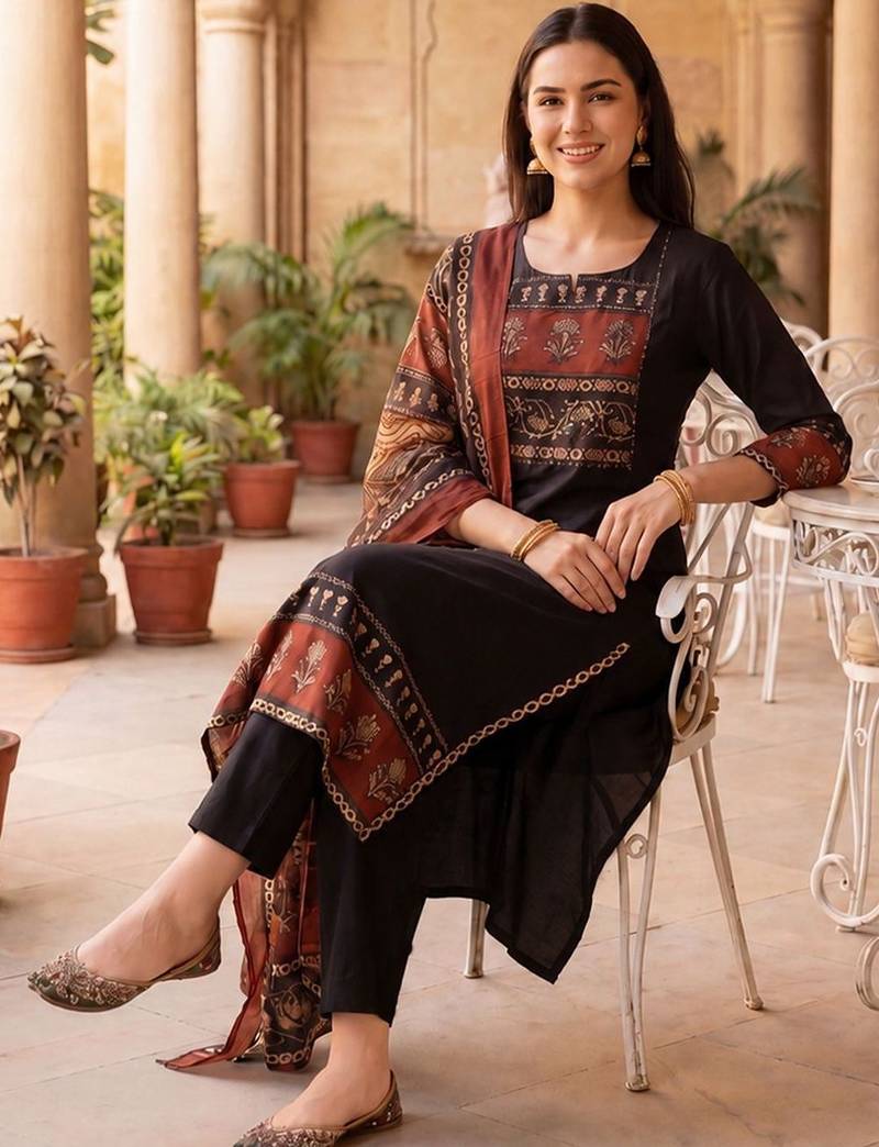 Women Ethnic Motifs Printed Regular Pure Cotton Kurta with Trousers & With Dupatta