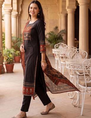 Women Ethnic Motifs Printed Regular Pure Cotton Kurta with Trousers & With Dupatta 6