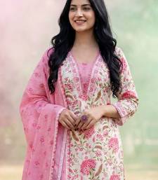 Women Floral Printed Regular Pure Cotton Kurta with Trousers & With Dupatta