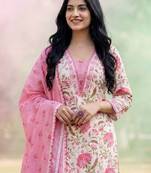 Women Floral Printed Regular Pure Cotton Kurta with Trousers & With Dupatta