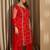 Plus Size Red Embroidered Straight Kurta Trousers With Dupatta Set