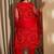 Plus Size Red Embroidered Straight Kurta Trousers With Dupatta Set
