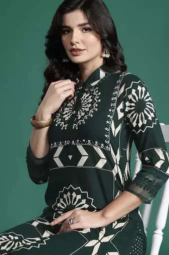 Floral Printed Sequinned Kurta with Trousers