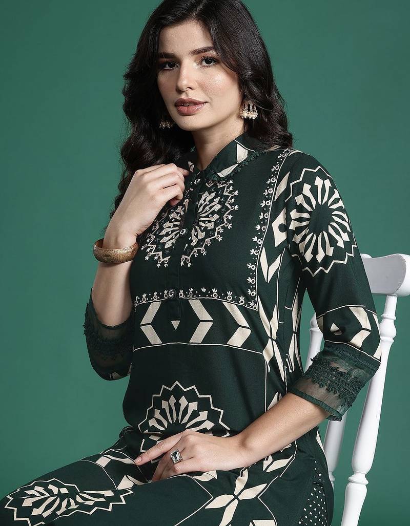 Floral Printed Sequinned Kurta with Trousers