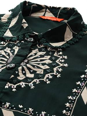 Floral Printed Sequinned Kurta with Trousers 3