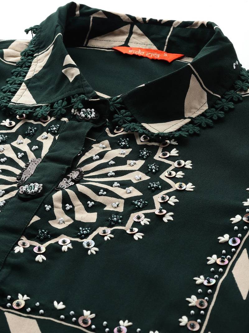 Floral Printed Sequinned Kurta with Trousers