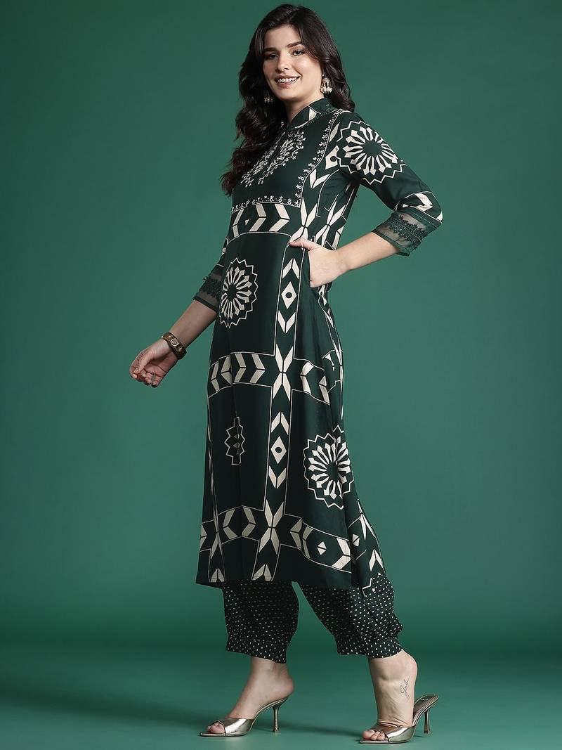 Floral Printed Sequinned Kurta with Trousers