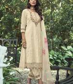 Off-White Yoke DesignThread Work Pure Cotton Kurta With Trousers & Dupatta