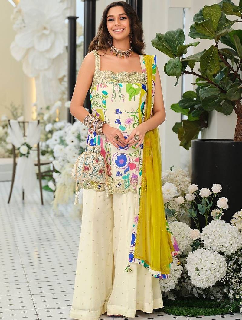 Women Floral Printed Regular Gotta Patti Kurta With Sharara & Dupatta