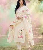 Floral Embroidered Notch Neck Straight Kurta with Trousers & Dupatta
