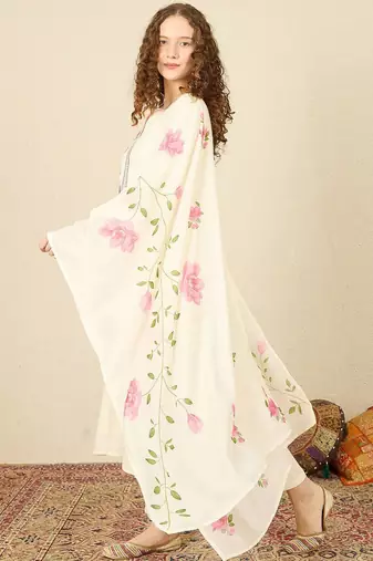 Floral Embroidered Notch Neck Straight Kurta with Trousers & Dupatta