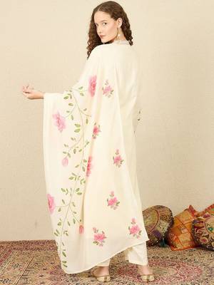 Floral Embroidered Notch Neck Straight Kurta with Trousers & Dupatta 7