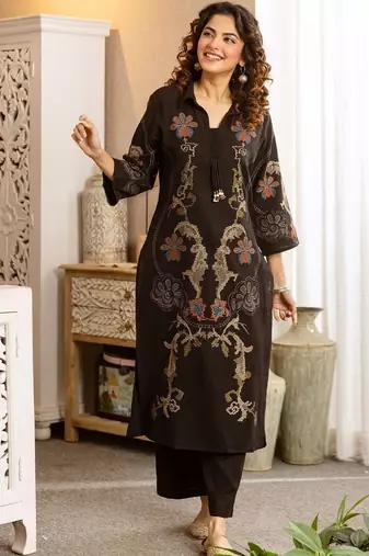 Women Ethnic Motifs Embroidered Regular Thread Work Pure Cotton Kurta with Trousers