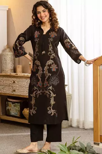 Women Ethnic Motifs Embroidered Regular Thread Work Pure Cotton Kurta with Trousers