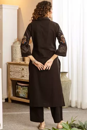 Women Ethnic Motifs Embroidered Regular Thread Work Pure Cotton Kurta with Trousers