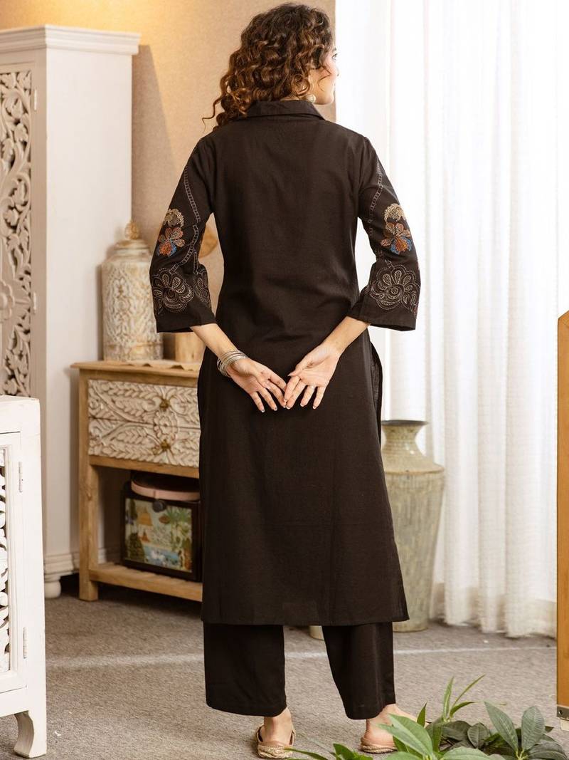 Women Ethnic Motifs Embroidered Regular Thread Work Pure Cotton Kurta with Trousers