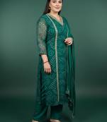 Plus Size Bandhani Printed Regular Kurta with Trousers & With Dupatta