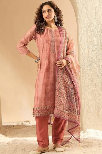 Women Embroidered Kurta with Trousers & Dupatta