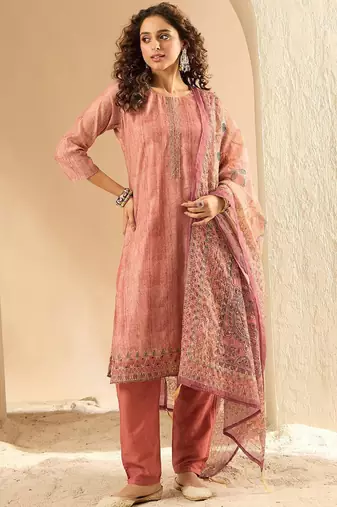 Women Embroidered Kurta with Trousers & Dupatta