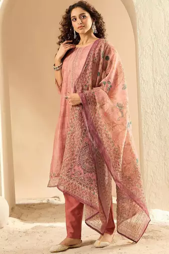 Women Embroidered Kurta with Trousers & Dupatta