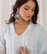 Women Ethnic Motifs Thread Work Pure Cotton Kurta with Trousers & With Dupatta