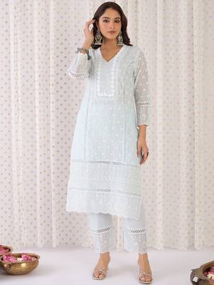 Women Ethnic Motifs Thread Work Pure Cotton Kurta with Trousers & With Dupatta 6