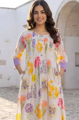 Printed  Cotton A-Line Kurta with Trousers Kurta Set