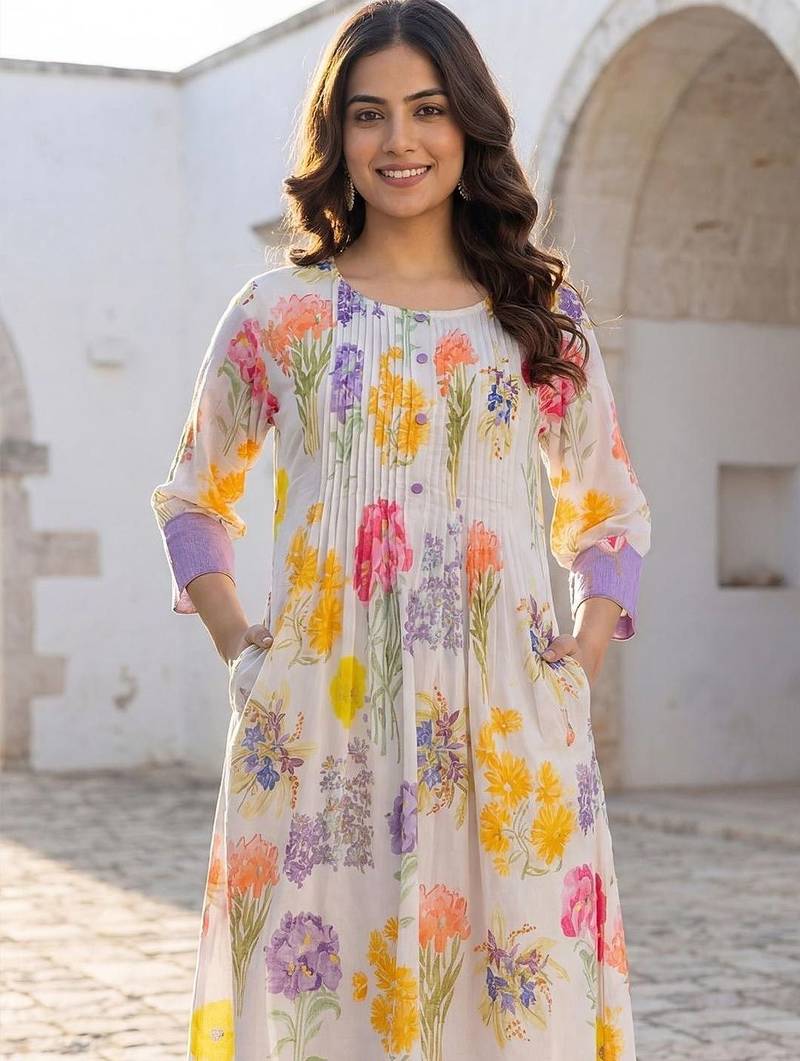 Printed Pure Cotton A-Line Kurta with Trousers Kurta Set