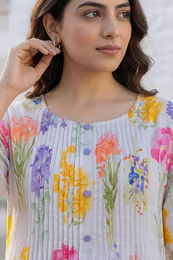 Printed  Cotton A-Line Kurta with Trousers Kurta Set