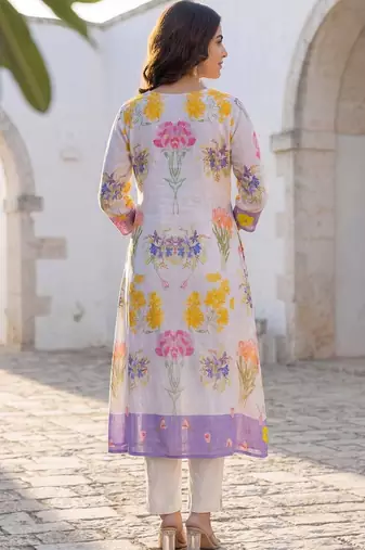 Printed  Cotton A-Line Kurta with Trousers Kurta Set