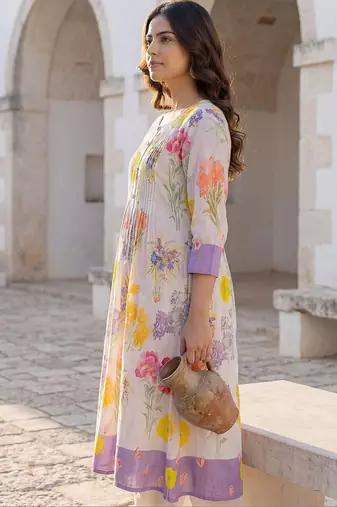 Printed  Cotton A-Line Kurta with Trousers Kurta Set