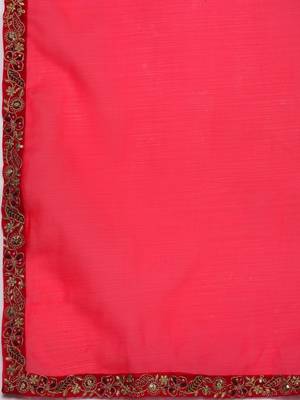 Women Pink & Gold Yoke Embroidered Sequinned A-Line Kurta Palazzos Dupatta 4