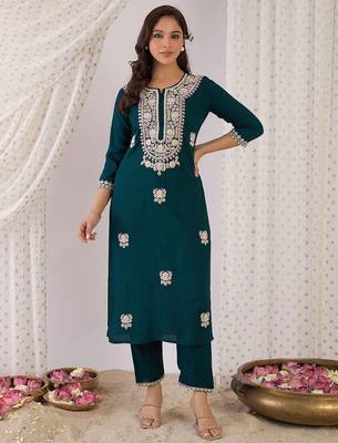 Women Embroidered Regular Kurta with Trousers 2