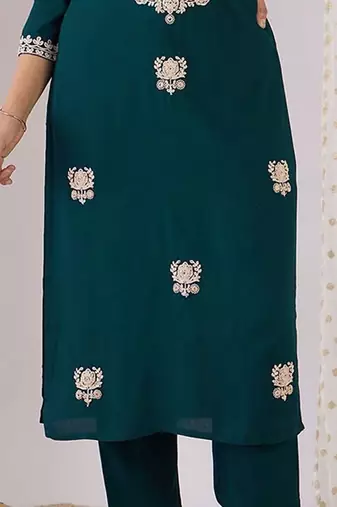 Women Embroidered Regular Kurta with Trousers
