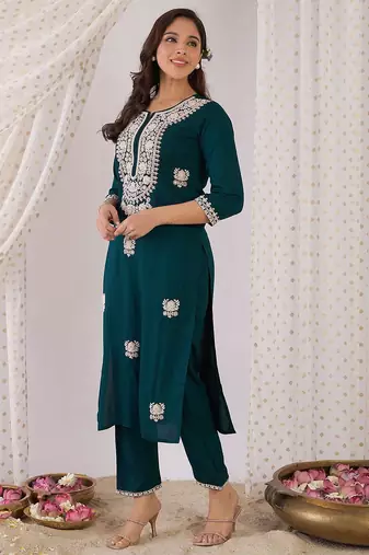 Women Embroidered Regular Kurta with Trousers