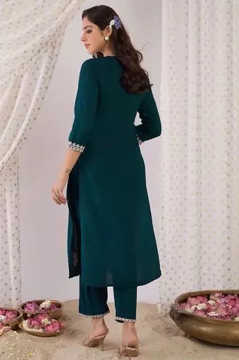 Women Embroidered Regular Kurta with Trousers