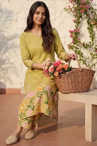 Printed Pure Cotton Kurta With Trousers