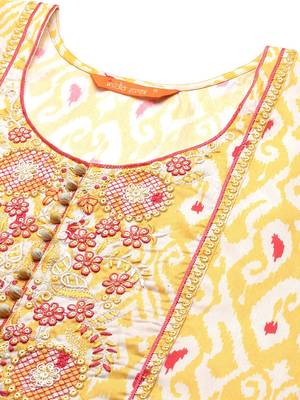 Women Yellow Ethnic Motifs Printed Sequinned Kurta with Trousers 2