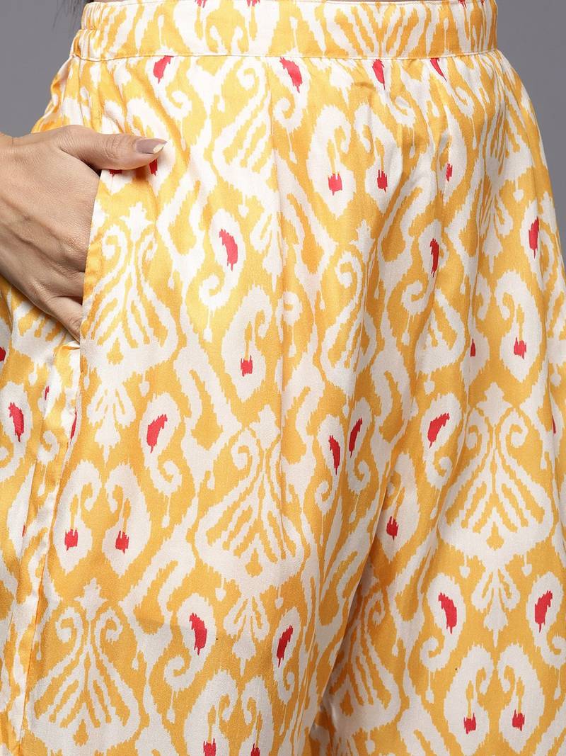 Women Yellow Ethnic Motifs Printed Sequinned Kurta with Trousers