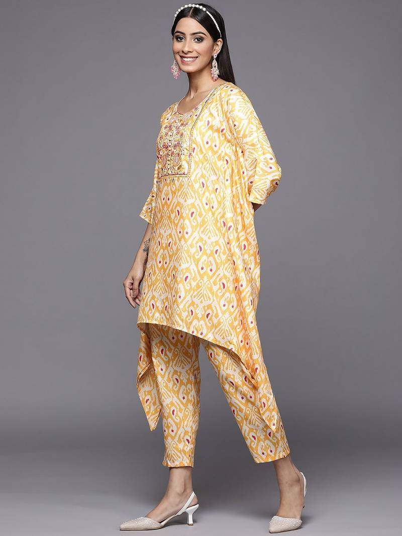 Women Yellow Ethnic Motifs Printed Sequinned Kurta with Trousers