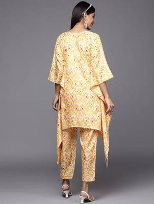 Women Yellow Ethnic Motifs Printed Sequinned Kurta with Trousers 6